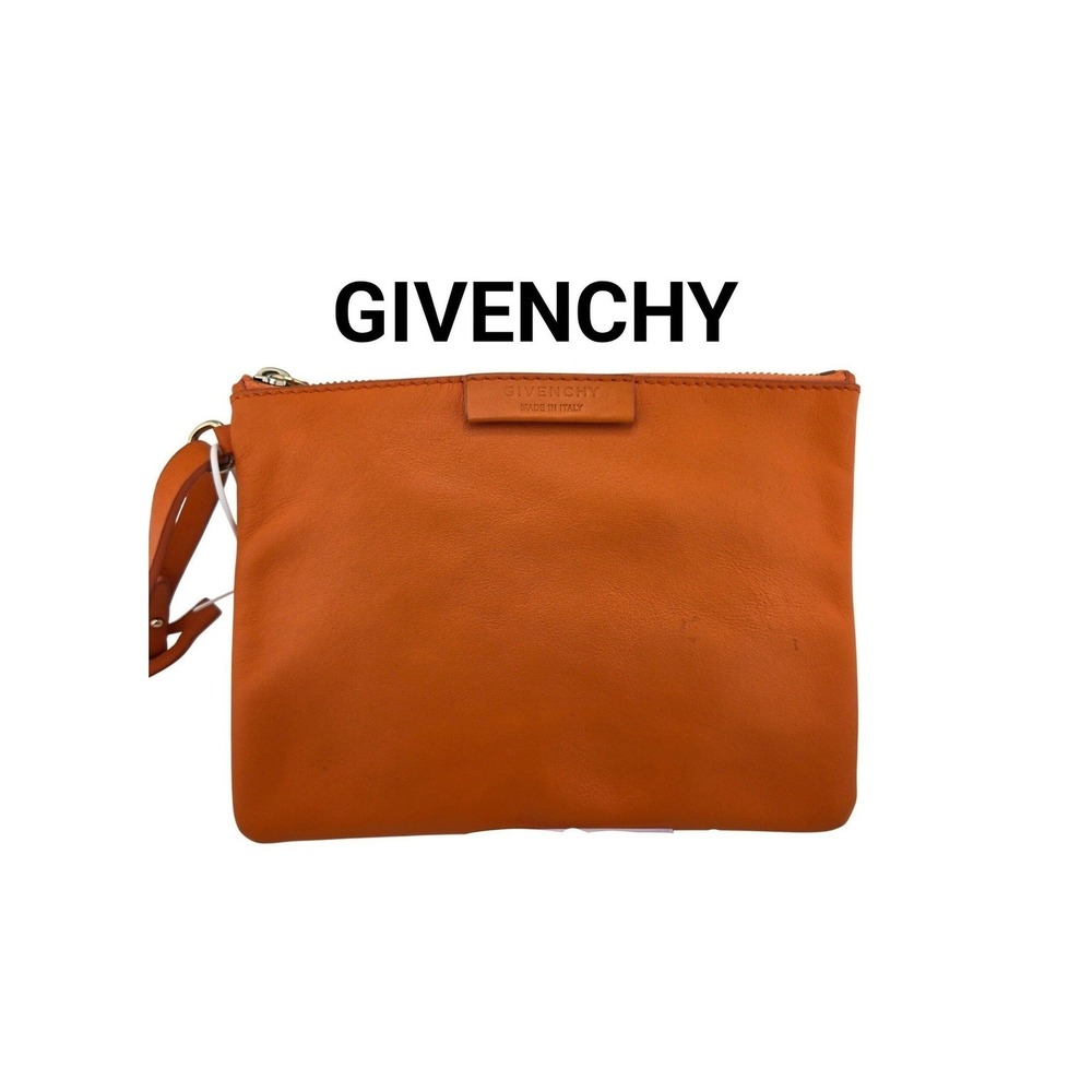 Givenchy Orange Leather Wristlet Pouch Clutch Bag Made in Italy